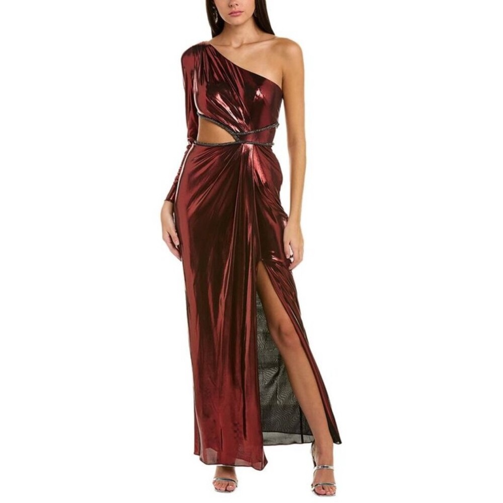 MARCHESA NOTTE**Glamorous One-Shoulder Metallic Red Maxi Dress***US 6 $895